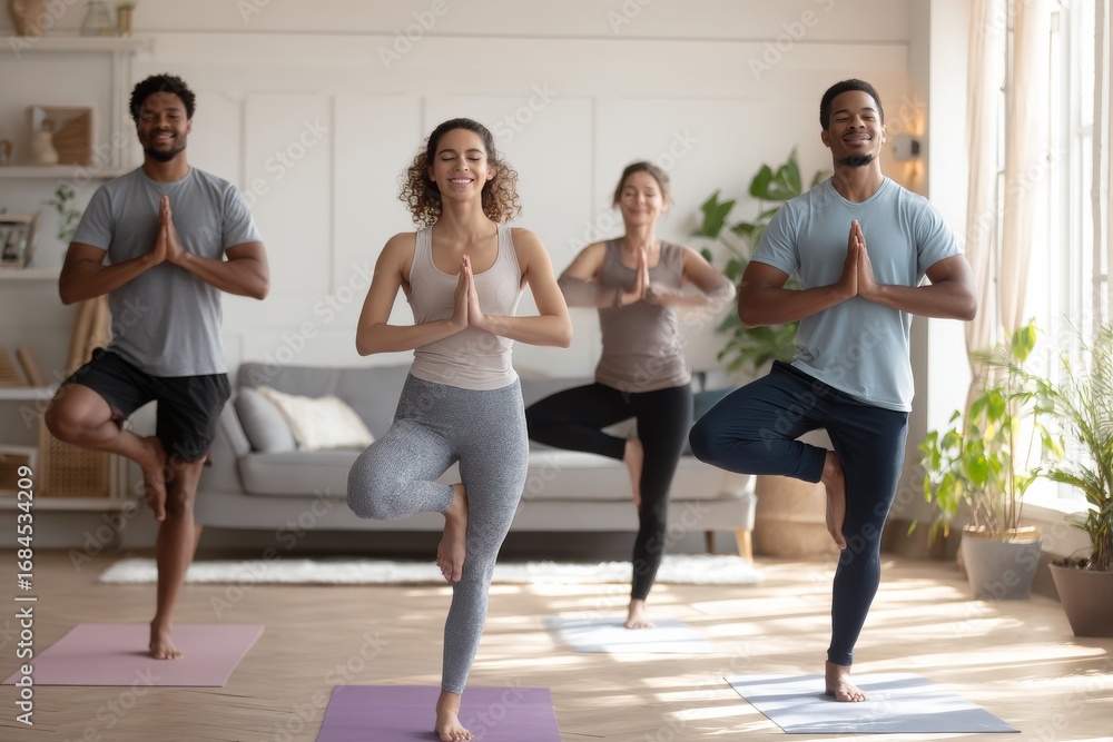 Fototapeta premium Group friends enjoying for yoga class,meditation and practice for exercise health and wellness concept.