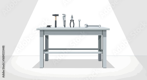Arrangement of Hand Tools on a Workbench in a Simplistic Style