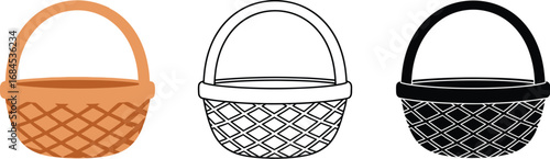 Basket illustration vector wicker basket empty basket icon set