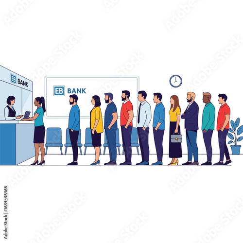 People standing in line at bank counter
