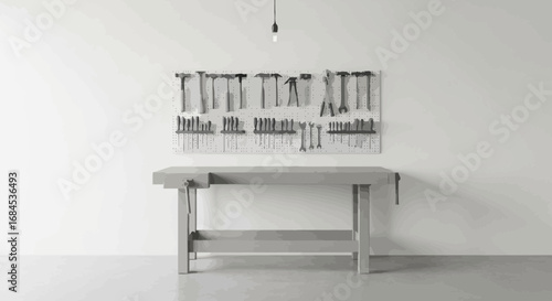 Craft Station and Workbench with Organized Tools and Bright Lighting