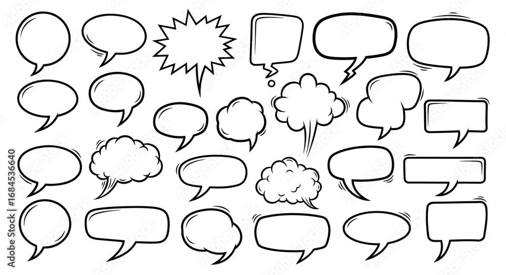 Fototapeta premium Whimsical array of diverse speech bubbles embodying communication and expression through various