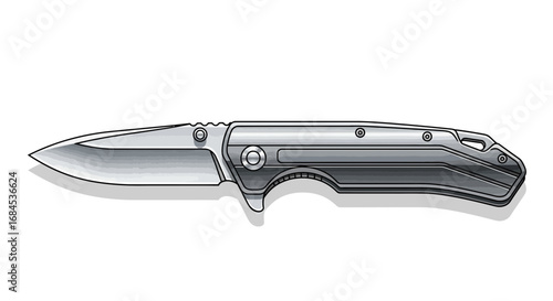 Detailed illustration of a closed folding knife with a metallic handle