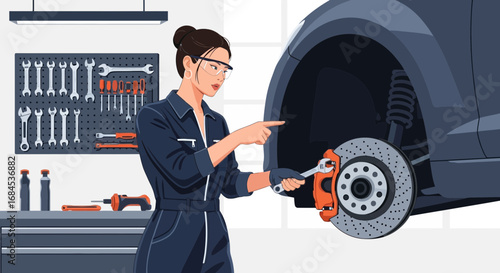 Expert auto mechanic providing repair service at a modern garage studio