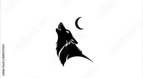 Wolf Howling at Moon Silhouette Vector.