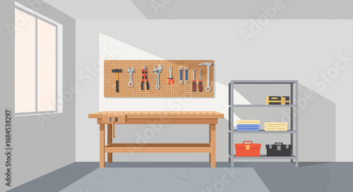 Organization is the key to success and tidy workplace in the garage