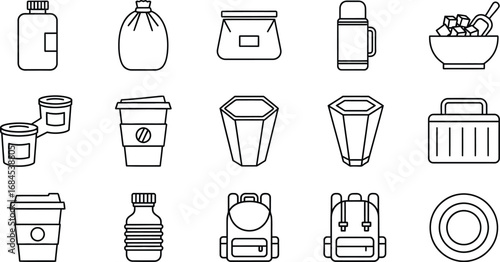 Outline icons of containers packaging and storage for products