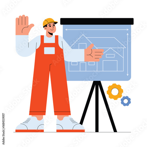 Construction Project flat Vector Illustration 