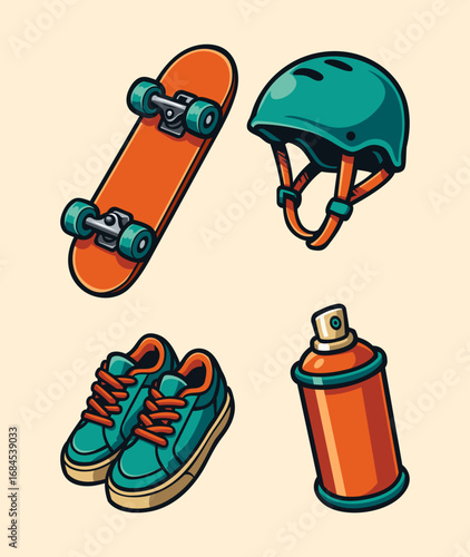 Cartoon Illustration Vector Skateboarding Accessories