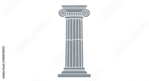 Ancient Greek Ionic column isolated on white background.