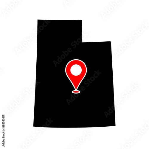Utah's location symbolized by a graphic marker over its state outline showcasing the place