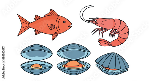 Assortment of Fresh Seafood Delicacies.