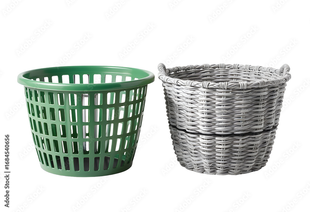 Obraz premium Two Laundry Baskets Green Plastic and Woven