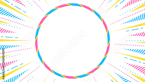 集中線と円形のフレーム背景、ポップなデザイン、16:9サイズ