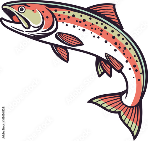 Vector artwork of salmon fish swimming in clean river water, representing