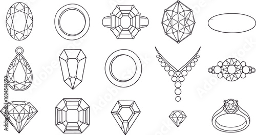 Jewelry design sketches vector illustration gem stone rings set