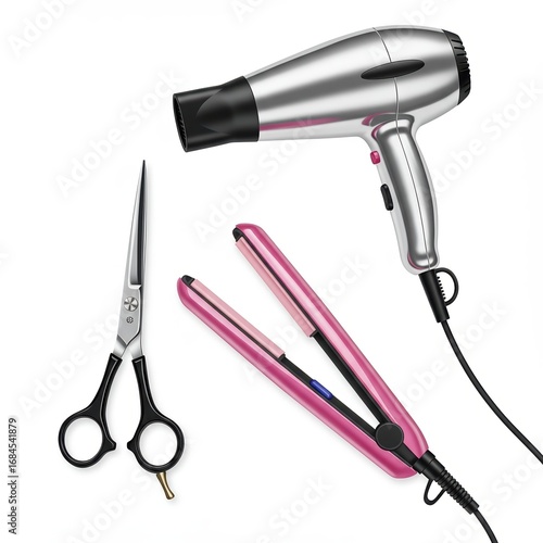 Hairdressing Tools Set with Scissors, Hair Dryer, and Straightener