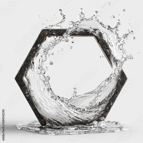 Hexagon frame with water splash