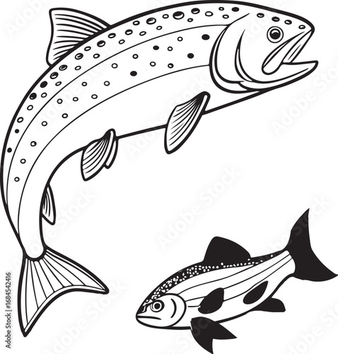 Vector illustration of underwater fish swimming with seaweed plants in natural environment