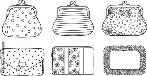 Coloring page of purses with patterns for kids and adults fun