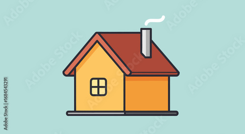 Charming illustration of a cozy, traditional house with a smoking chimney, perfect for real estate or home decor themes