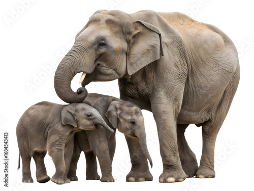 Asian elephant family isolated on transparent background 