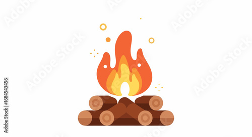 Flat style campfire icon with burning firewood logs. Vector graphic design element of a bonfire isolated on a white background