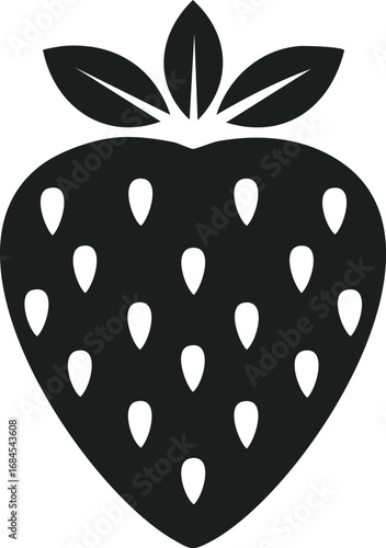 Strawberry Fruit Vector Logo in Minimalist Black and White, Ideal for Modern Branding and Visual Identity
