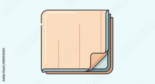 Minimalist flat icon of a soft folded blanket for comfort and warmth. Vector illustration of cozy home textile on a light blue background