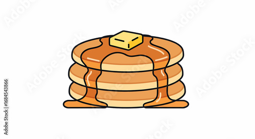 Delicious stack of golden pancakes with melted butter and sweet syrup. A classic homemade breakfast food concept illustration