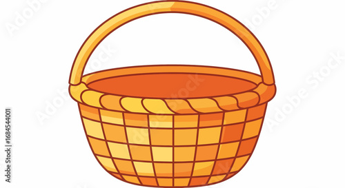 Empty orange wicker basket with a sturdy handle, perfect for picnics, grocery shopping, or stylish home storage, presented on a clean white background, conveying a sense of simplicity and usefulness