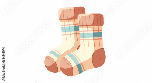 A cute and cozy pair of warm knitted winter socks with a simple striped pattern, isolated vector graphic