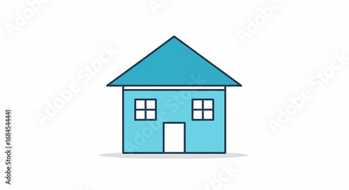 Minimalist flat design illustration of a charming residential house with a blue roof and light blue walls, representing home, real estate, and property concepts in a clean, modern vector style