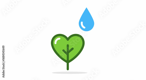 Heart-Shaped Leaf and Water Drop Symbol of Nature's Love and Growth