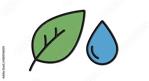 Green Leaf and Water Drop Illustration for Natural Freshness and Environmental Theme