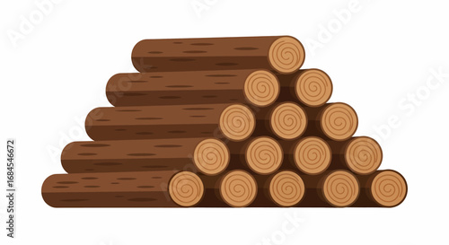 Stack of freshly cut timber logs, perfect for construction or firewood needs, presented in a clean vector illustration