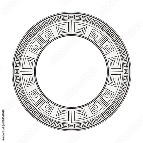 Ornate Greek key pattern circular frame, classical style