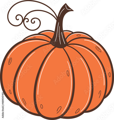 Vector art of a stylized illustration of a plump orange pumpkin with a brown stem and decorative swirls, isolated on a