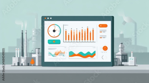 Illustration of a digital dashboard with industrial background
