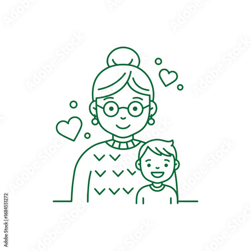 Happy grandmother and grandson bonding in a loving embrace illustration.