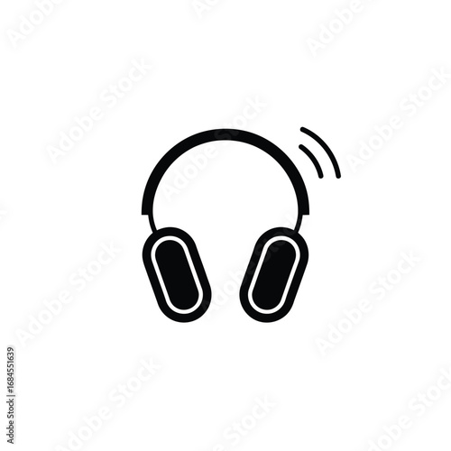 Simple black outline icon of headphones with sound waves