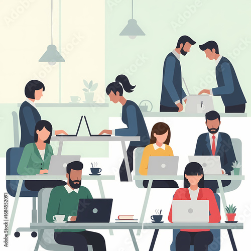 Wallpaper Mural Modern Office Workers Focused on Tasks Torontodigital.ca