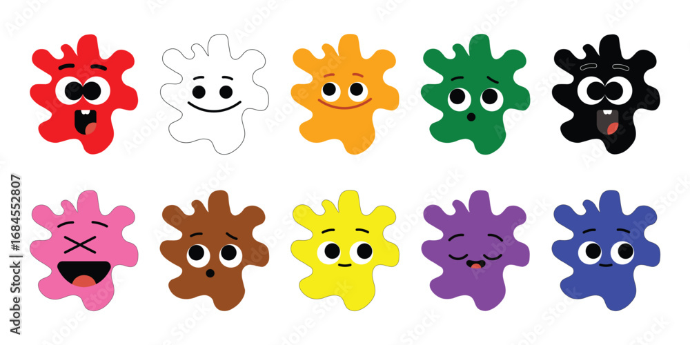 Obraz premium Colorful splat characters with expressive cartoon faces