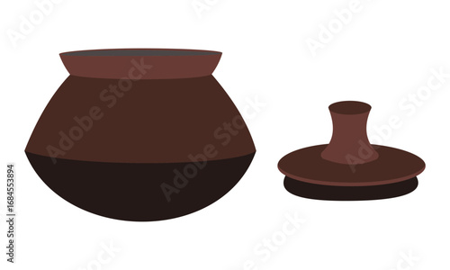 Traditional clay pot and lid illustration in simple flat design style