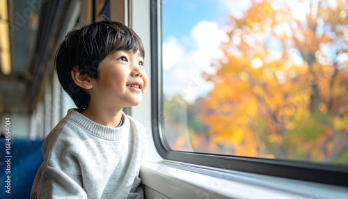 秋の小旅行（電車、男の子）