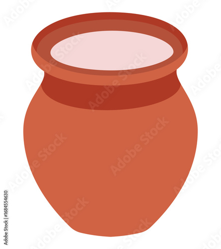 Traditional clay pot with liquid vector illustration in terracotta