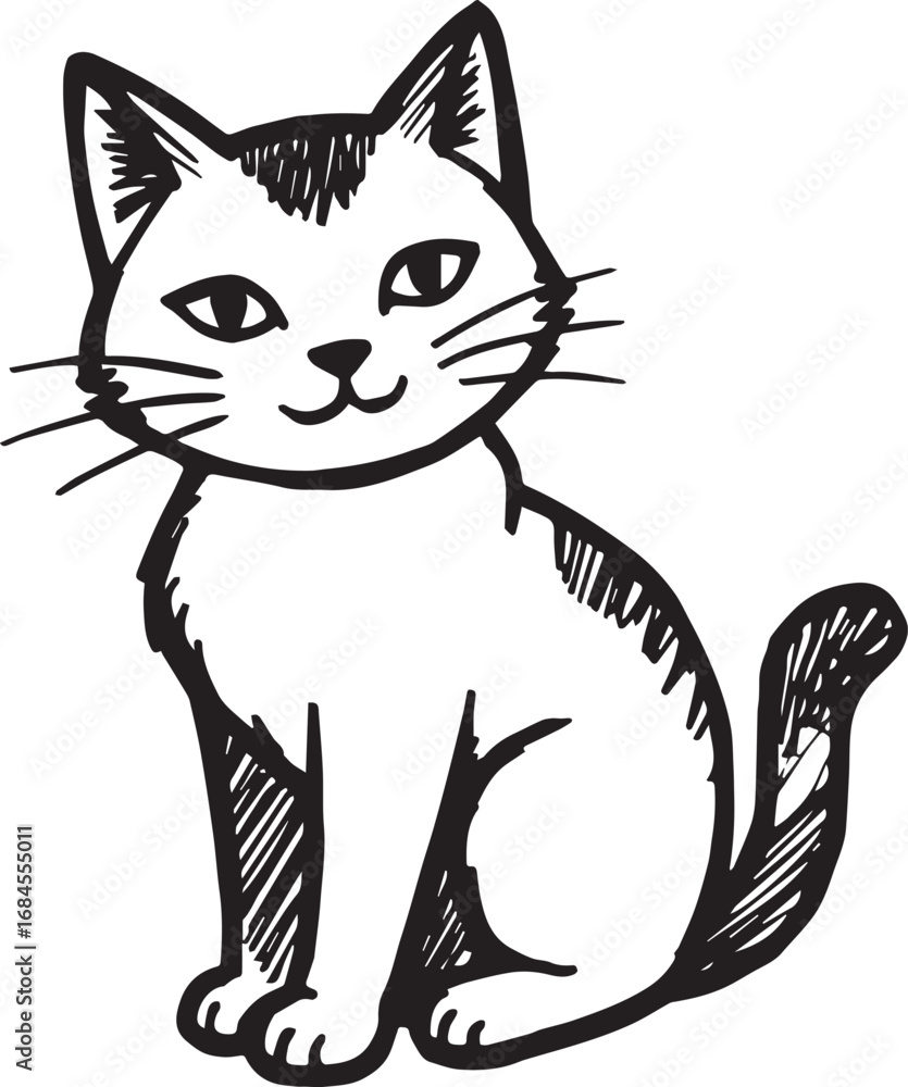 Obraz premium Cat Doodle Black and White Illustration Vector Image Cute Kitten Sketch Line Art Drawing Silhouette 