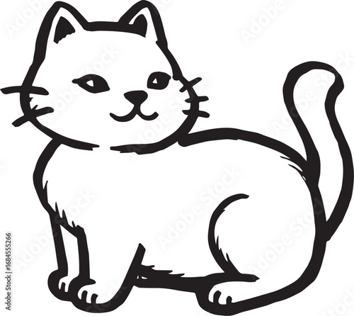 Cat Doodle Black and White Illustration Vector Image Cute Kitten Sketch Line Art Drawing Silhouette
