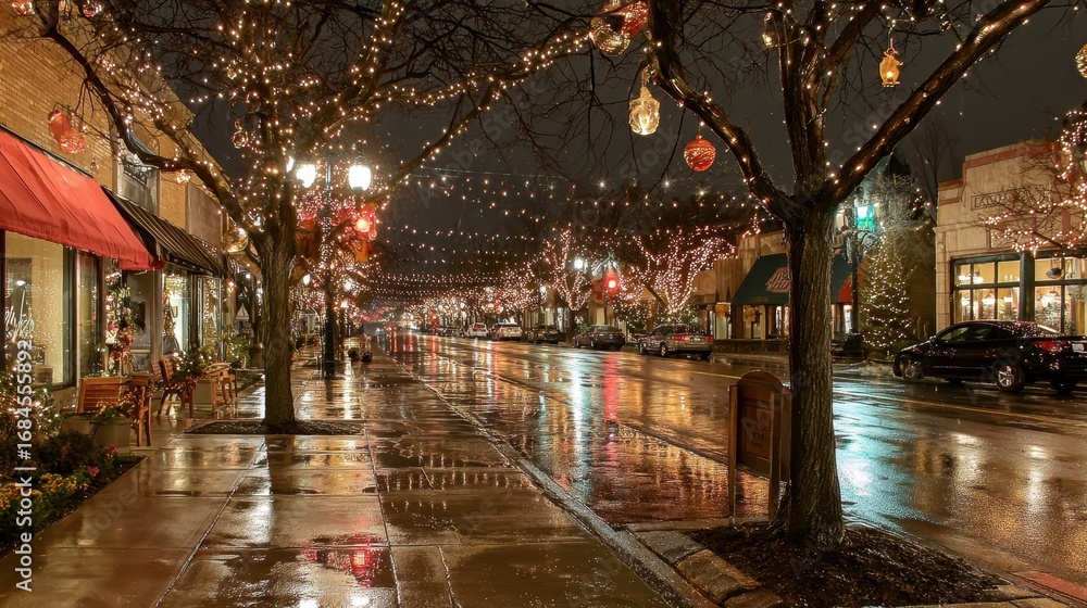 Obraz premium Main Street Christmas in Rochester Hills, Michigan: Festive Lights and Decorations