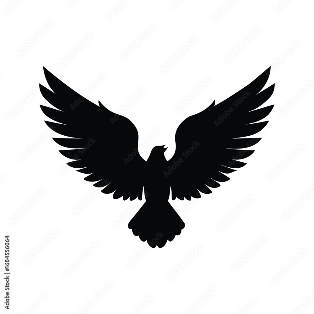 Obraz premium A bold silhouette of a bird with widespread wings against a white backdrop, hawk wings silhouette vector illustration